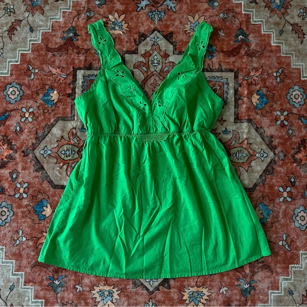 Y2K Old Navy Green Eyelet Babydoll Top